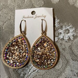 Gold and Multicolor Teardrop Earrings